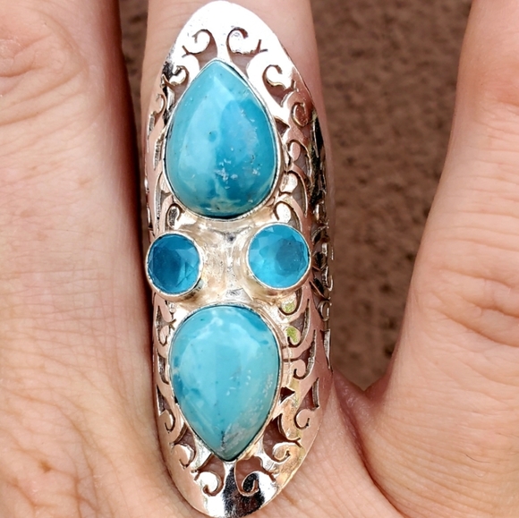 New Mosaic Jasper and Chalcedony 925 Silver Statement Ring. - Picture 8 of 13